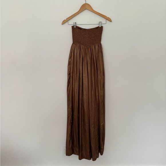 Free People Julie One Piece Strapless Wide Leg Jumpsuit in Copper | Size XS - Picture 3 of 5